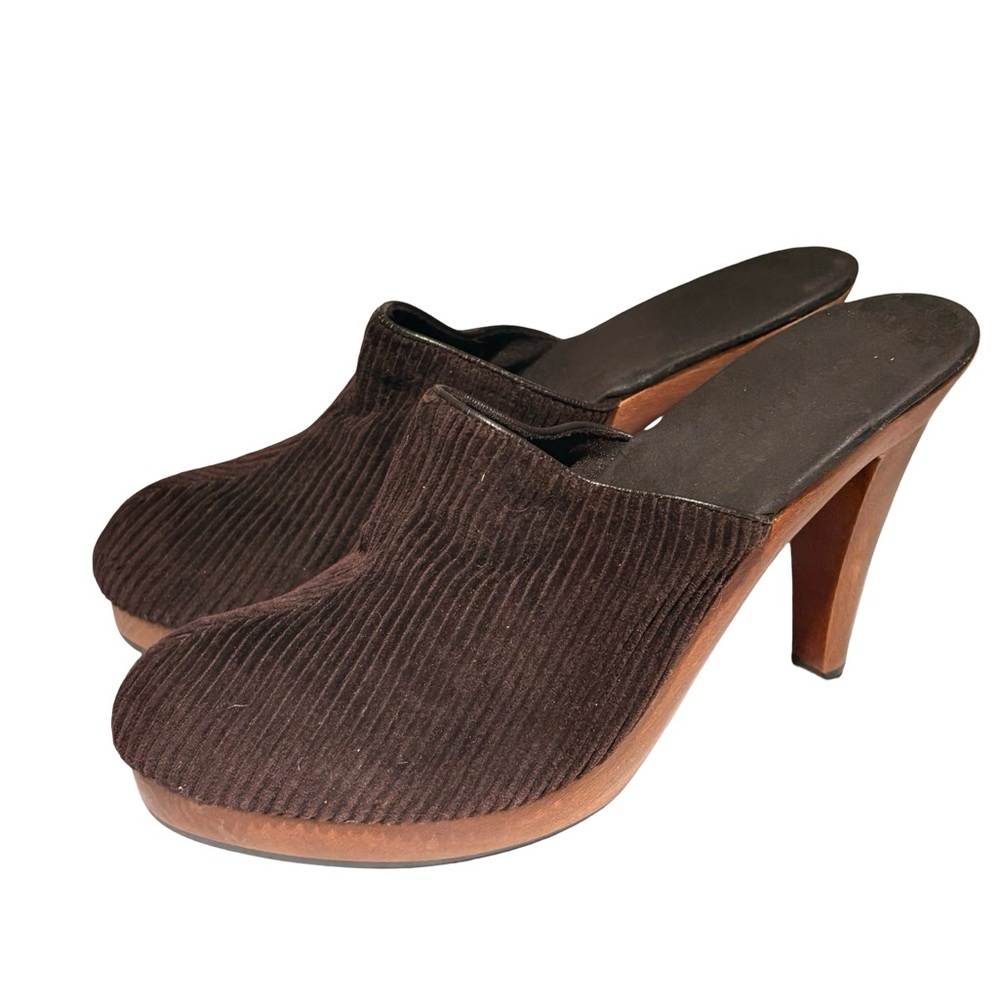 Vintage Colin Stuart Y2K Brown Corduroy Wood Mules Heeled
